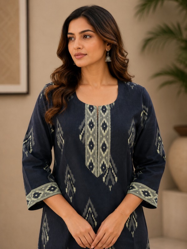 Ikkat Motif Printed Kurta Set
