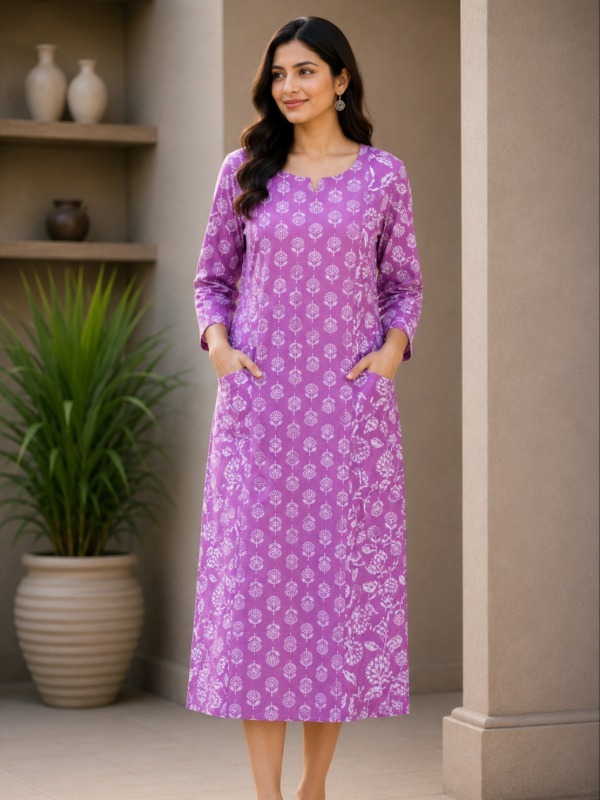 Lilac Flora Pocket Kurta