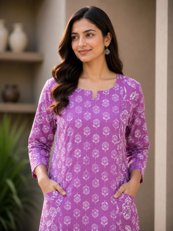 Lilac Flora Pocket Kurta