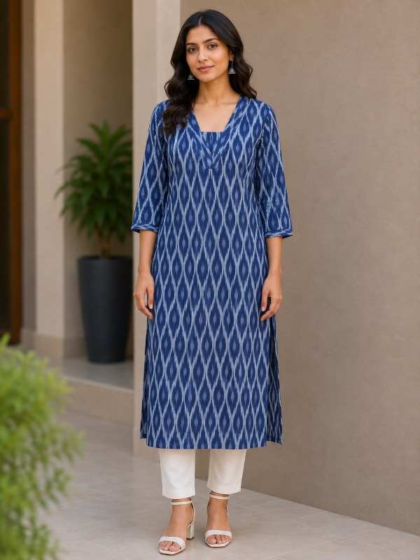 Indigo Ikkat Printed Kurta