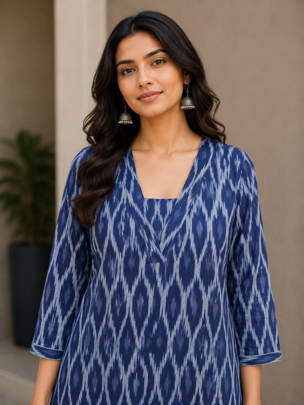 Indigo Ikkat Printed Kurta