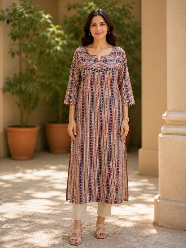 Vincia Boho Strip Printed Kurta