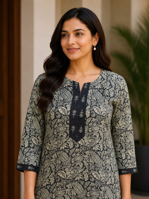 Charcoal Vine Jaal Kurta & Pant Set