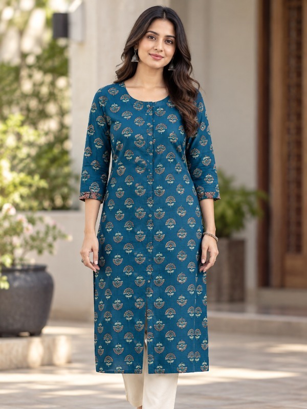 Ethnic Butti Print Front Open Kurta
