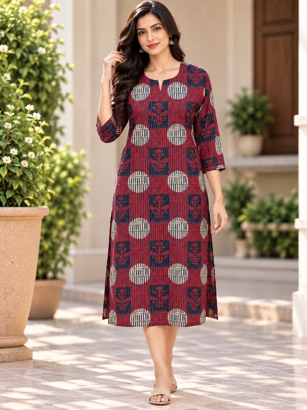 Rhythm Grid Circles Printed Kurta