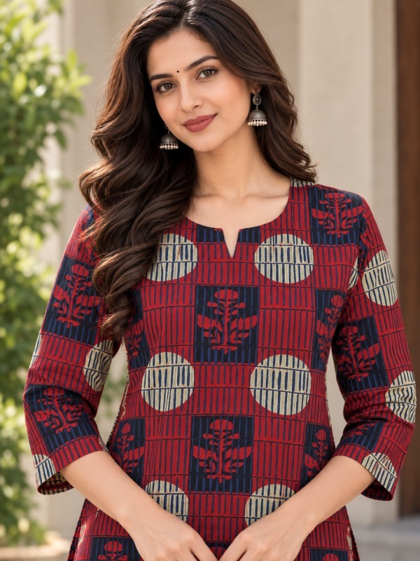 Rhythm Grid Circles Printed Kurta