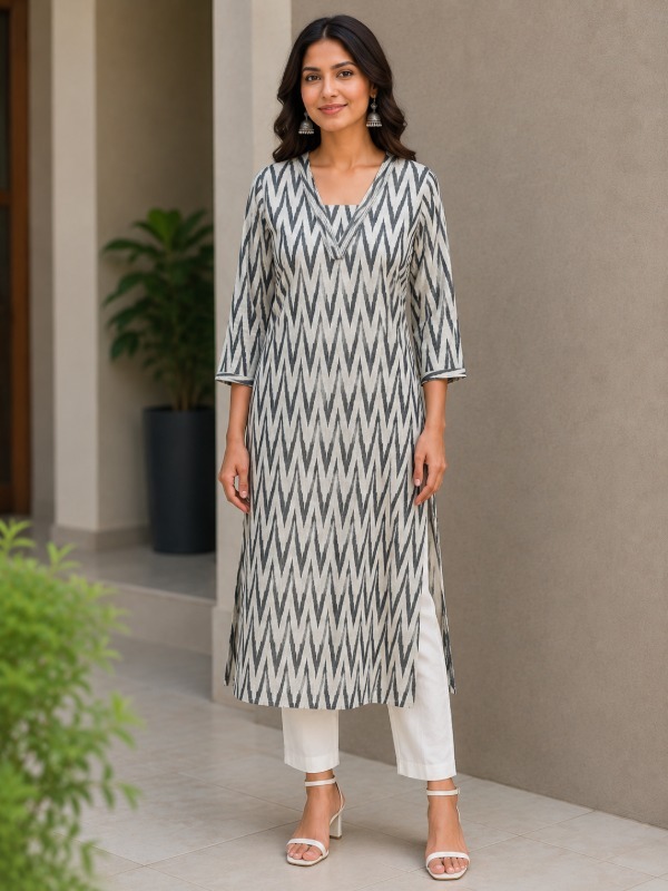 Zig-zag Ikkat Printed Kurta