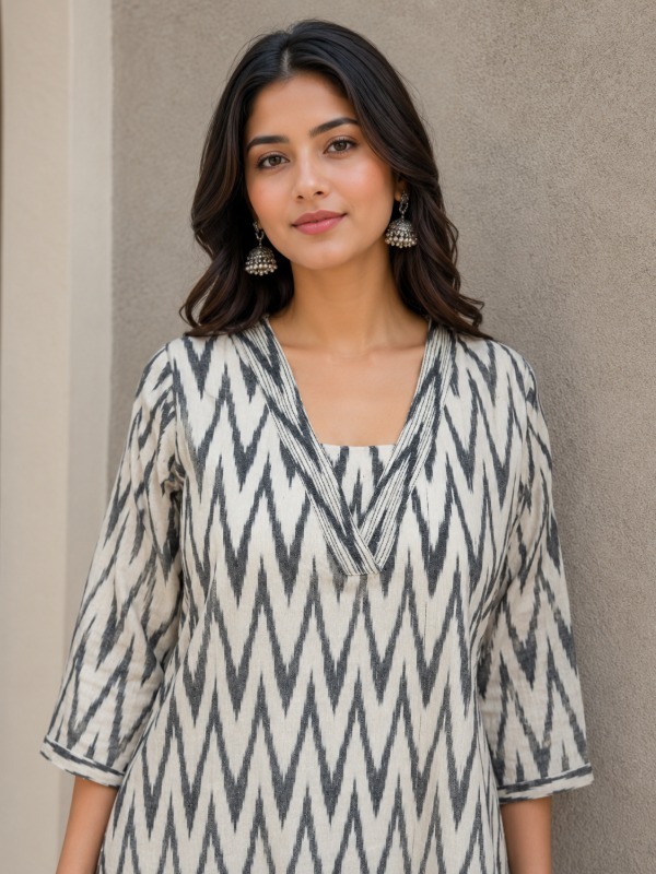 Zig-zag Ikkat Printed Kurta