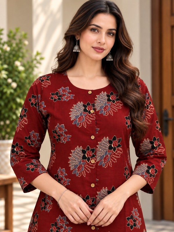 Earthy Floral Front Open Kurta