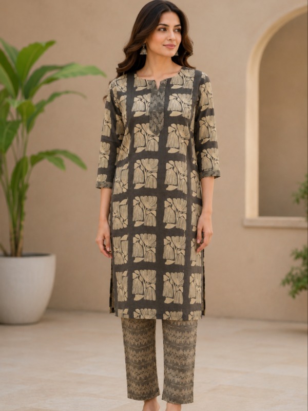 Botanic Blocks Print Kurta & Pant Set