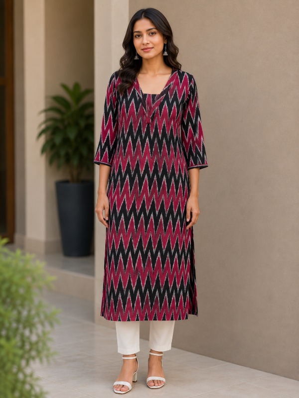 Berry Ikkat Printed Kurta