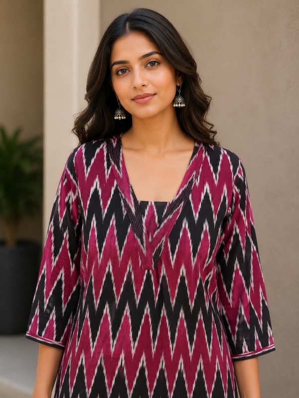 Berry Ikkat Printed Kurta