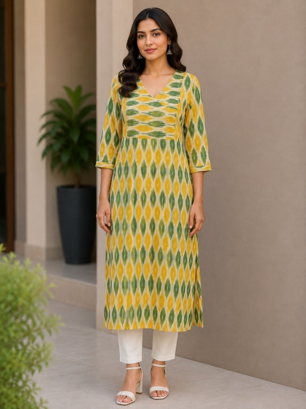 Haryali Ikkat Printed Kurta
