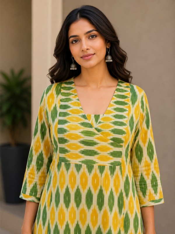 Haryali Ikkat Printed Kurta