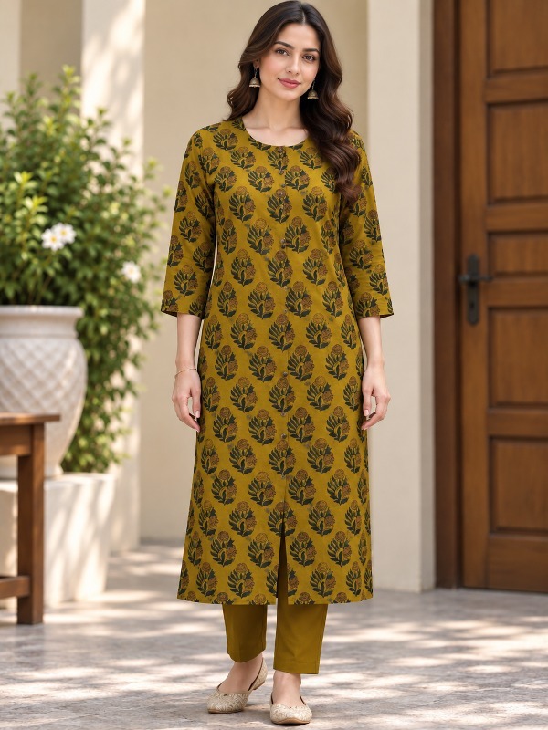 Olive Marigold Front Open Kurta