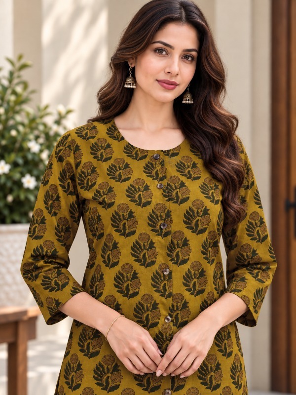 Olive Marigold Front Open Kurta
