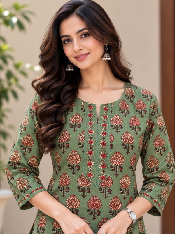 Olive petal Printed Kurta Set