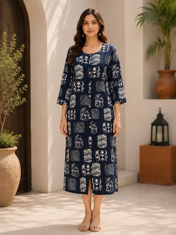 Black Aura Front Open Kurta