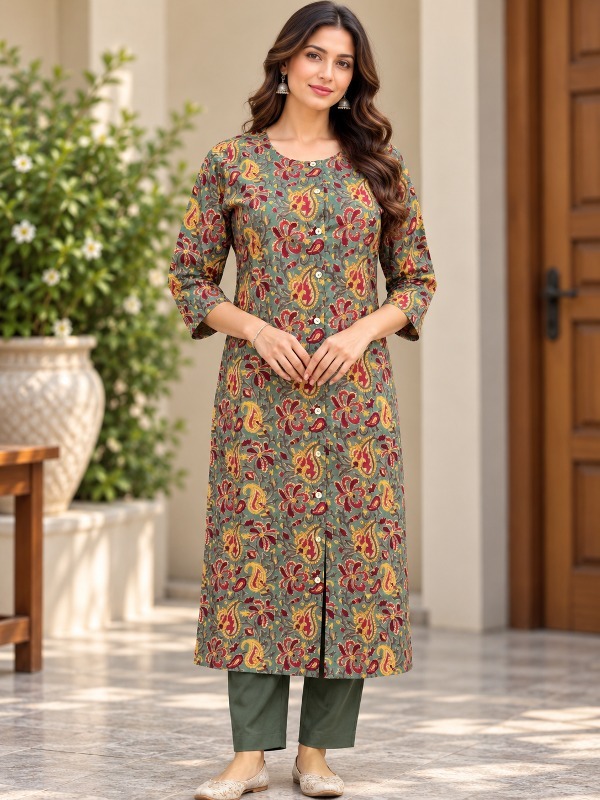 Heritage Bloom Printed Front Open kurta