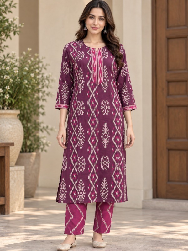 Heritage Diamond Ikkat print kurta Set